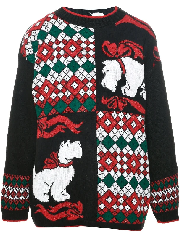 Festive Print Christmas Jumper - M Faux Fur Fabric Real Fur Fabric Shearling Fabric