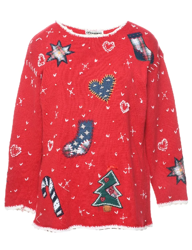 Festive Print Christmas Jumper - M Long Sweater Short Sweater Cropped Sweater