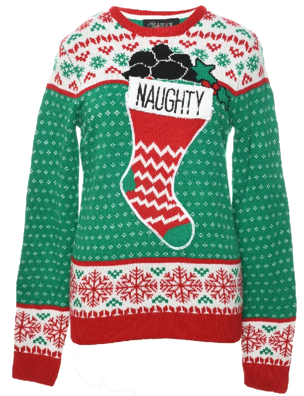 Festive Print Christmas Jumper - S Slim Fit Regular Fit Oversized