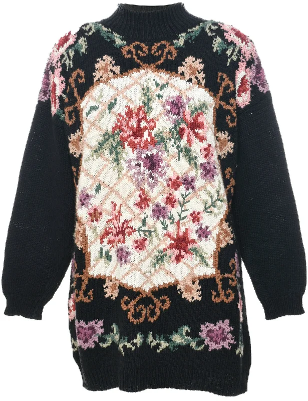 Floral Christmas Jumper - L Anti-Pilling Anti-Shrink Durable