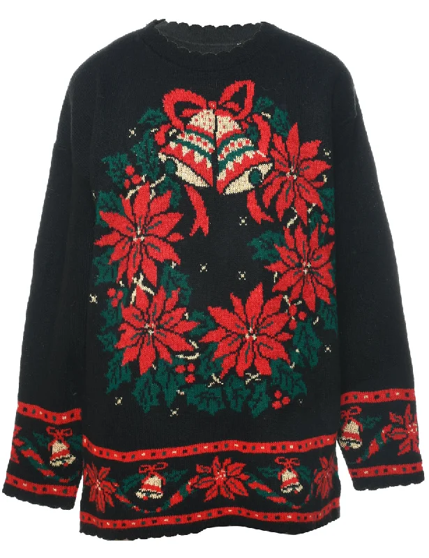 Floral Christmas Jumper - L Stylish Fashionable Trendy