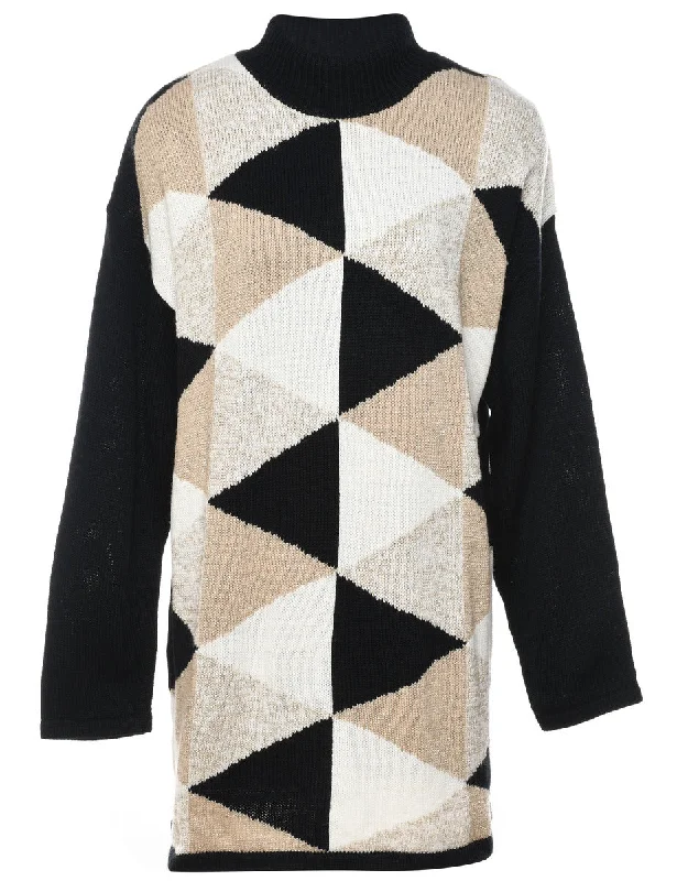 Geometric Pattern Jumper - L Oversized Loose Flowy