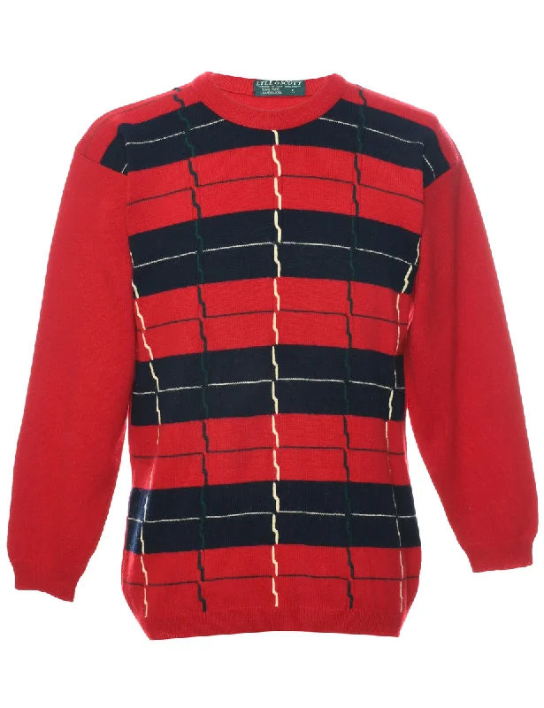 Geometric Pattern Jumper - S Welt Pockets Slit Pockets Flap Pockets