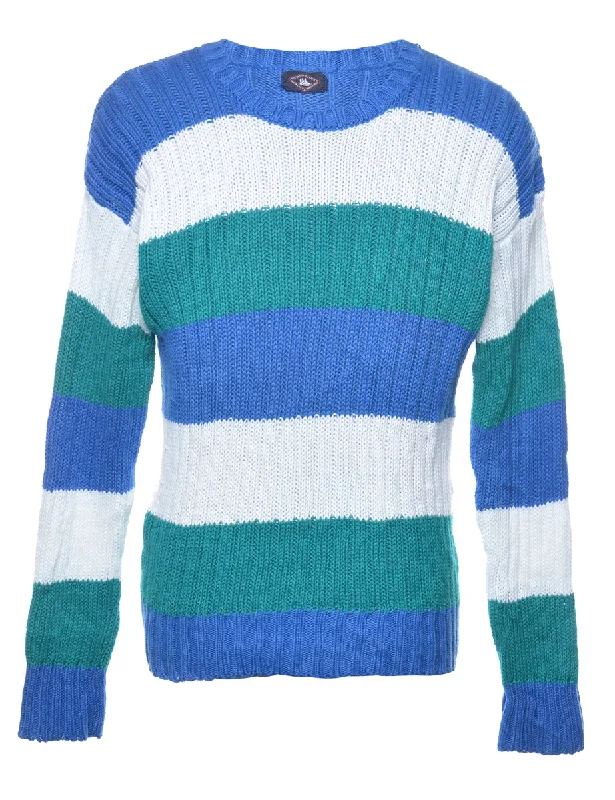 Green & Blue Striped Knit Jumper - S Polka Dot Checkered Tartan