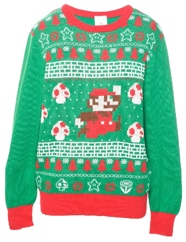 Green Christmas Jumper - L Iron Safe Non-Iron Wrinkle Free