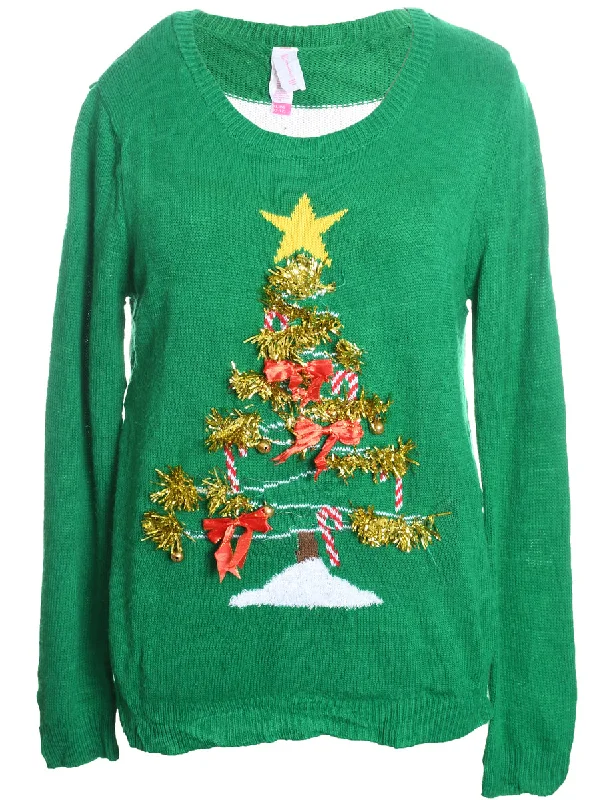 Green Christmas Jumper - XL Fitted Loose Oversized