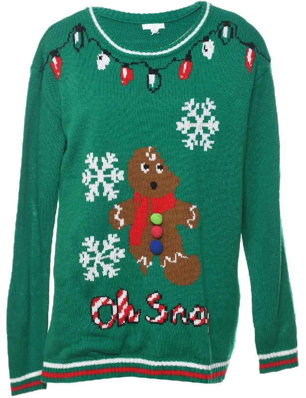 Green Christmas Jumper - XL Cashmere Blend Cotton Blend Poly Blend