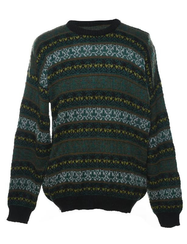 Green Nordic Jumper - L Open Front Closed Front Wrap Front