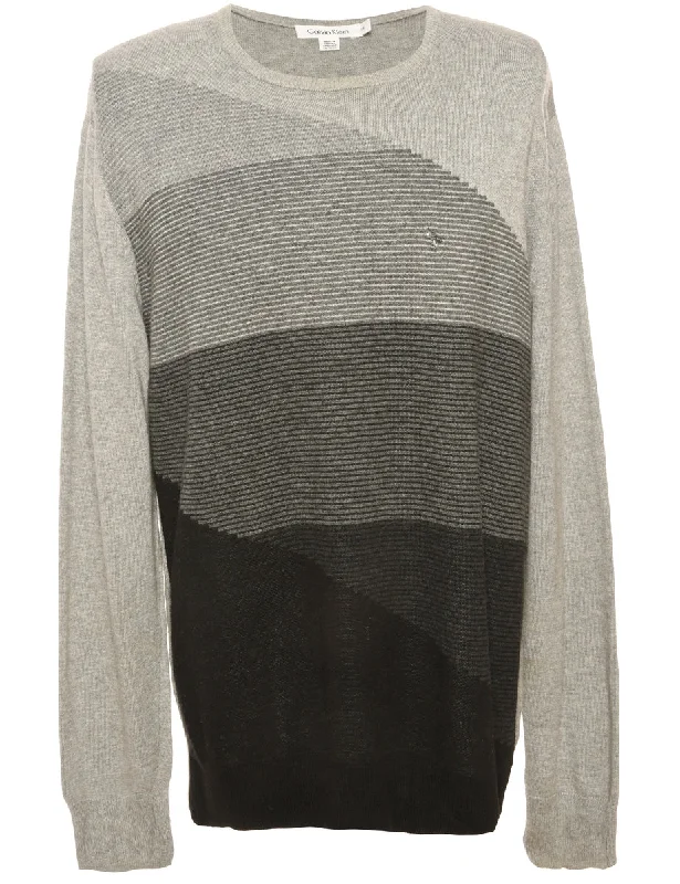 Grey Calvin Klein Jumper - L Polka Dot Checkered Tartan