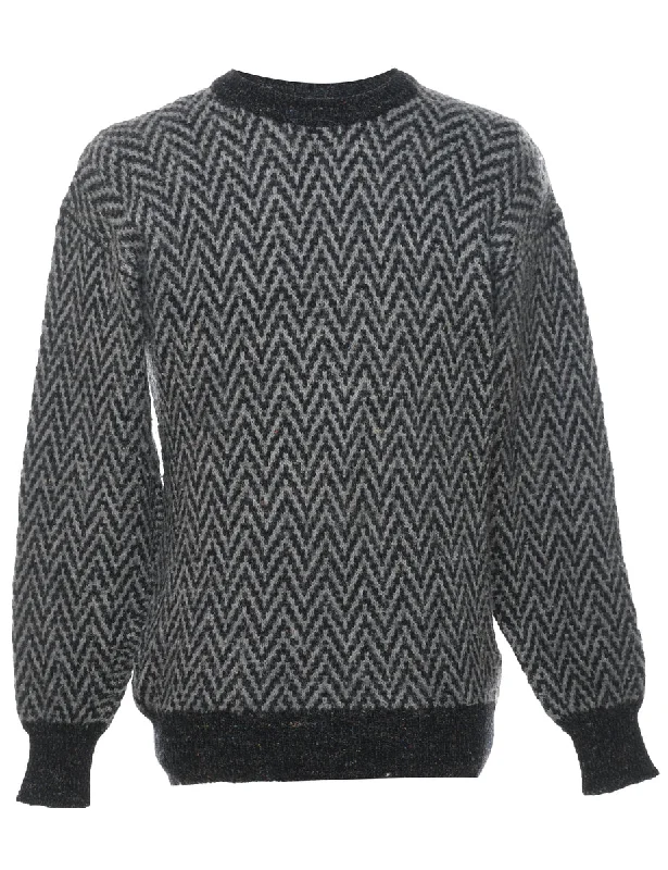 Grey Patterned Knit Jumper - M Velvet Chenille Corduroy