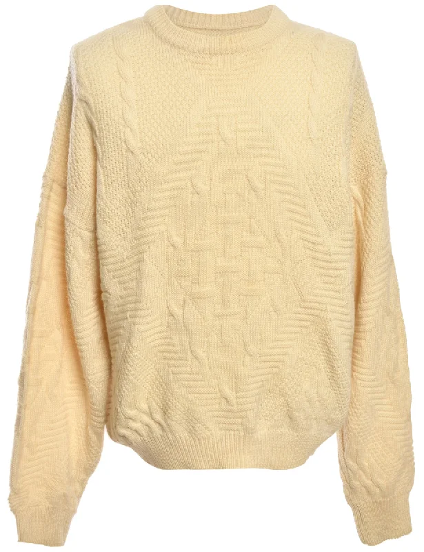 Hand Knitted Cream Jumper - M Real Fur Shearling Chenille