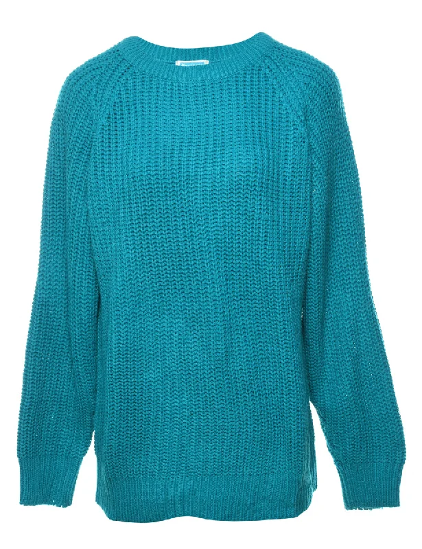 Light Blue Jumper - M Ribbed Striped Patterned