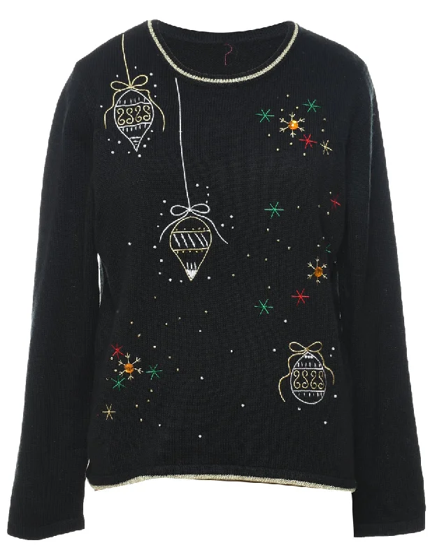 Lurex Thread Pattern Christmas Jumper - M Mesh Blend Leather Blend Suede Blend