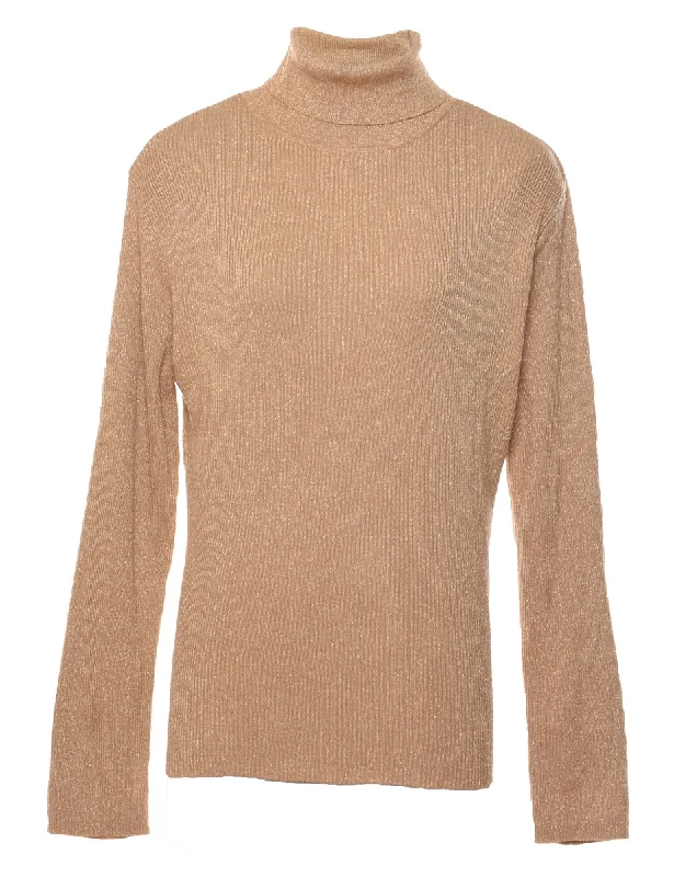 Lurex Thread Pattern Turtleneck Jumper - L Soft Cozy Warm