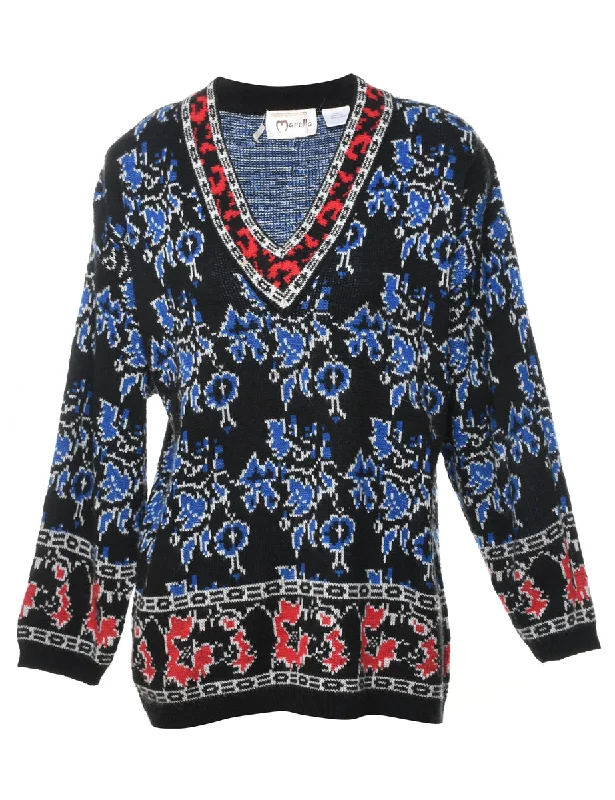 Marella Floral Knit Jumper - M Iron Safe Non-Iron Wrinkle Free