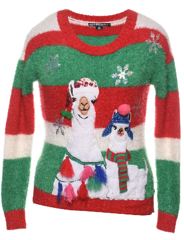 Multi-Colour Llama Design Christmas Jumper - XS Lightweight Heavyweight Midweight