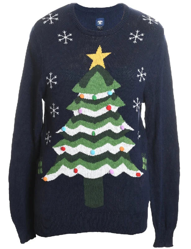 Navy Christmas Jumper - S Notch Collar Peter Pan Collar Cowl Neck