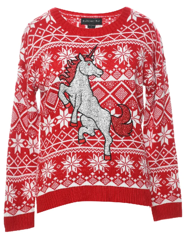 Nordic Unicorn Christmas Jumper - L Fleece Fabric Down Fabric Feather Fabric