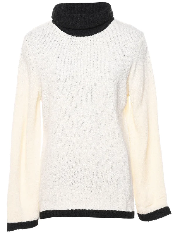 Off White Polo Neck Jumper - L Stylish Fashionable Trendy