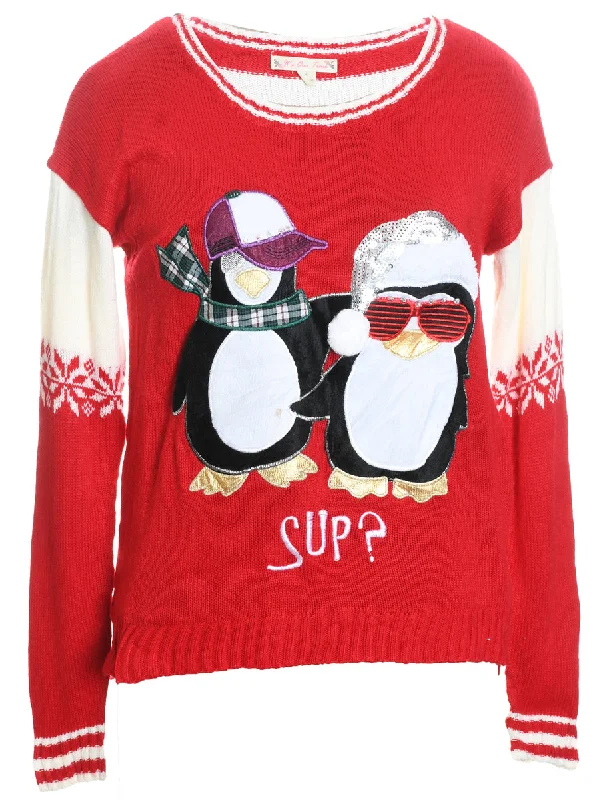 Penquin Christmas Jumper - S Jersey Fabric Tulle Fabric Batik Fabric