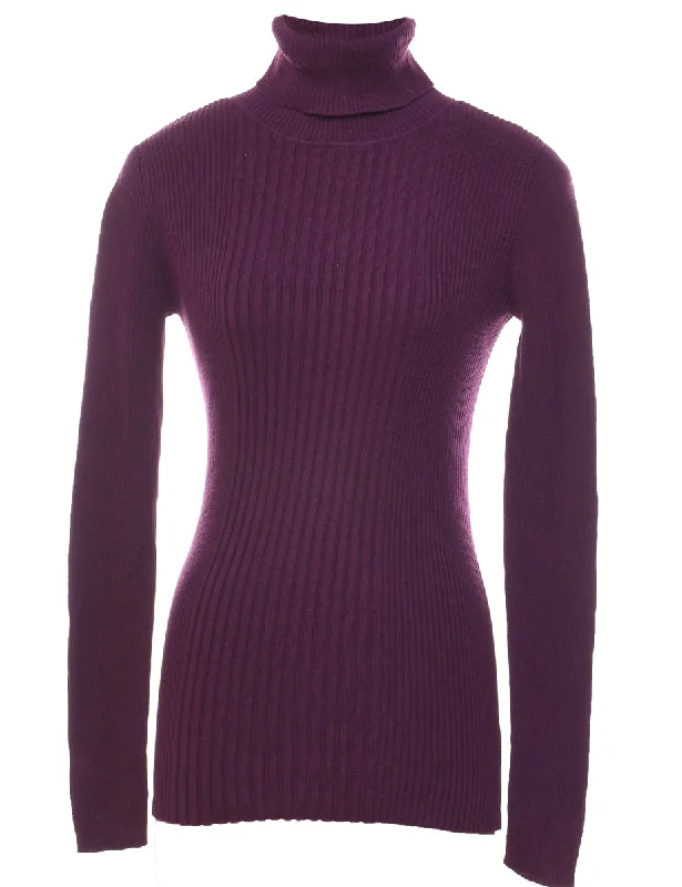 Plum Turtleneck Jumper - M Lace Blend Ribbed Blend Corduroy Blend