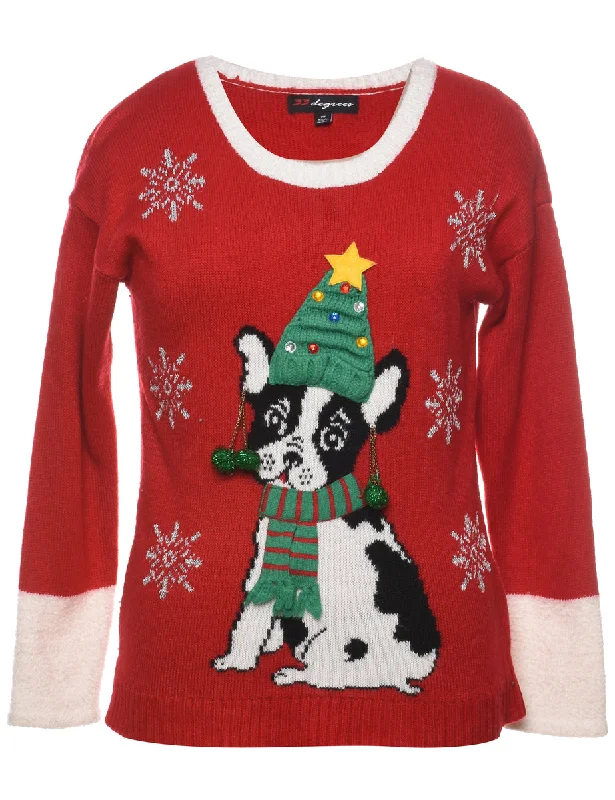 Pug Design Knit Christmas Jumper - M Chenille Brocade Lace