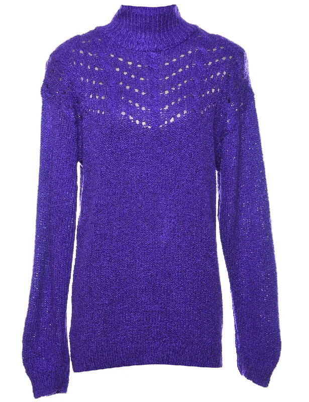 Purple Jumper - L Cable Knit Ribbed Knit Lace Knit