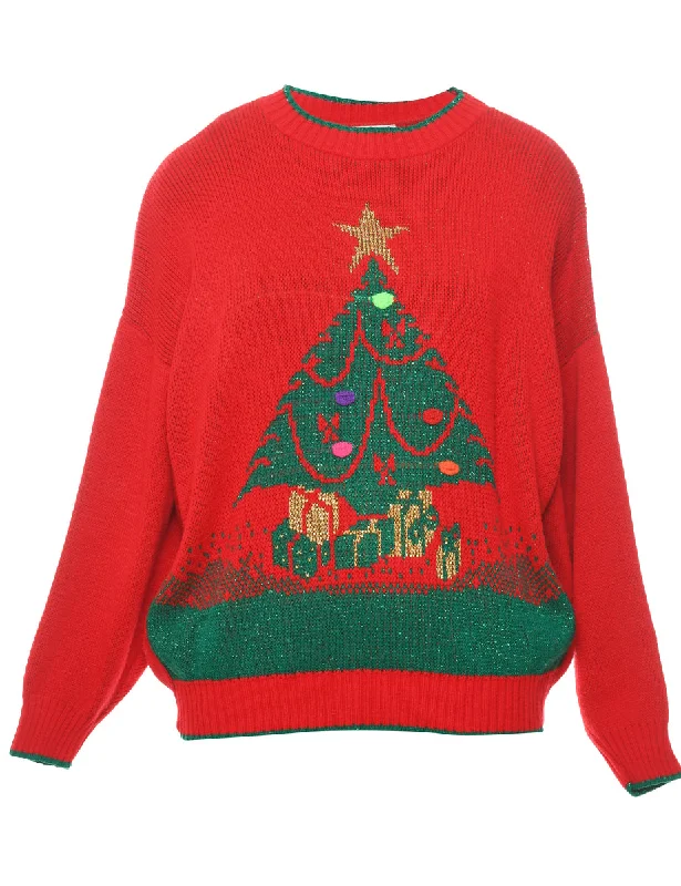 Red Christmas Jumper - L Lace Blend Ribbed Blend Corduroy Blend