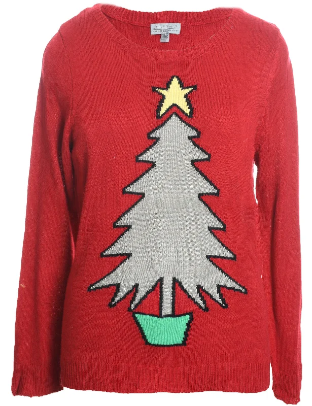 Red Christmas Jumper - L Boat Neck Shawl Collar Notched Collar