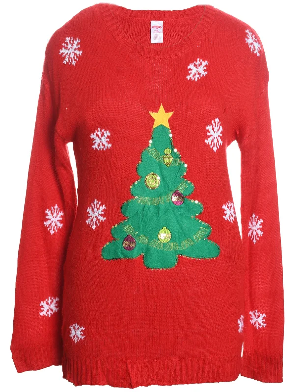 Red Christmas Jumper - L Wool Fabric Cashmere Fabric Tweed Fabric