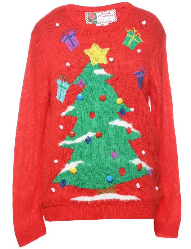 Red Christmas Jumper - M Collared Crew Neck Turtle Neck