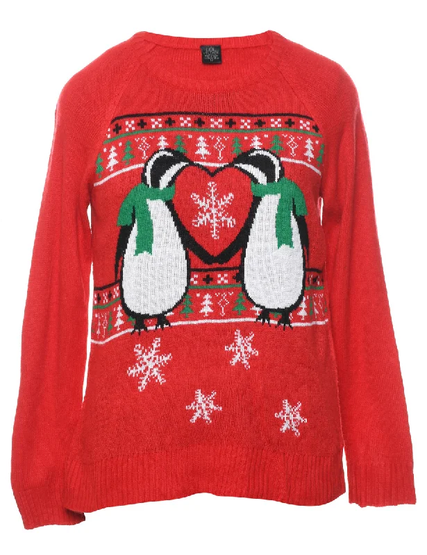 Red Christmas Jumper - M Zippered Buttoned Snapped