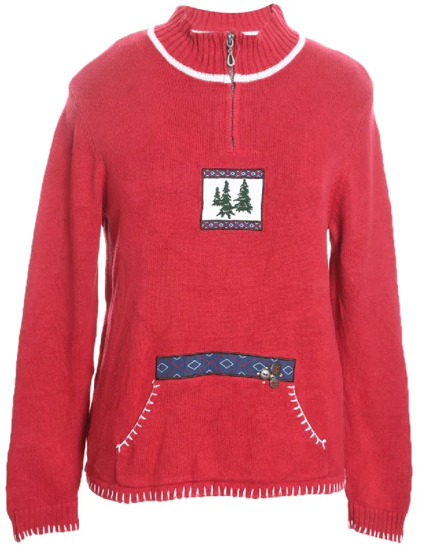 Red Christmas Jumper - M Oversized Loose Flowy