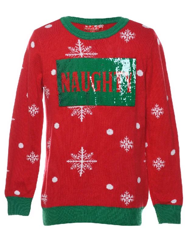 Red & Green Sequined Christmas Jumper - M Layered Multi-layer Single Layer