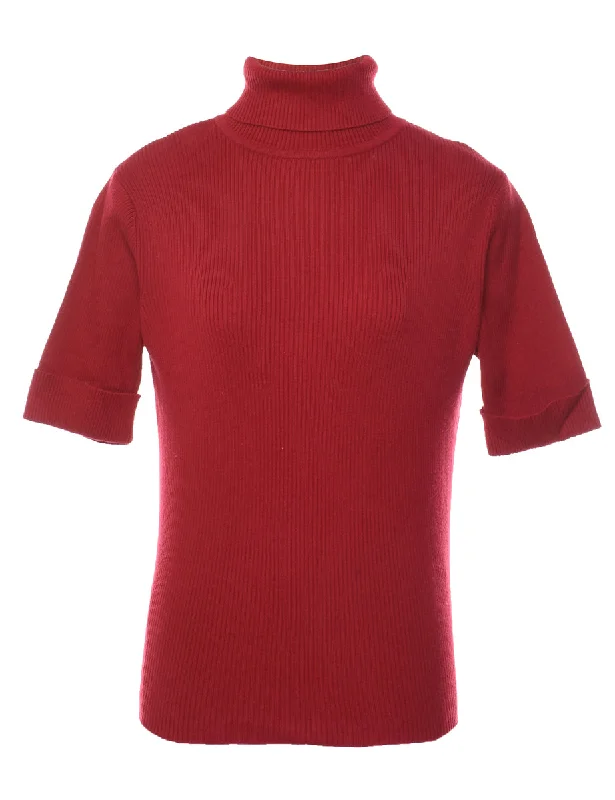 Red Turtleneck Jumper - M Slim Fit Regular Fit Oversized