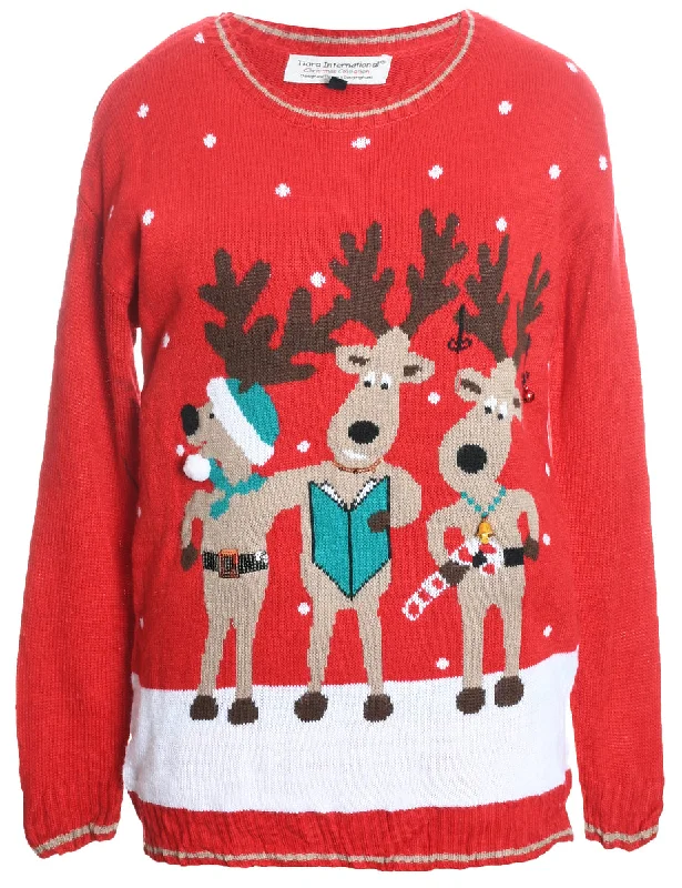 Reindeer Christmas Jumper - L High Neck Crew Neck V-Neck