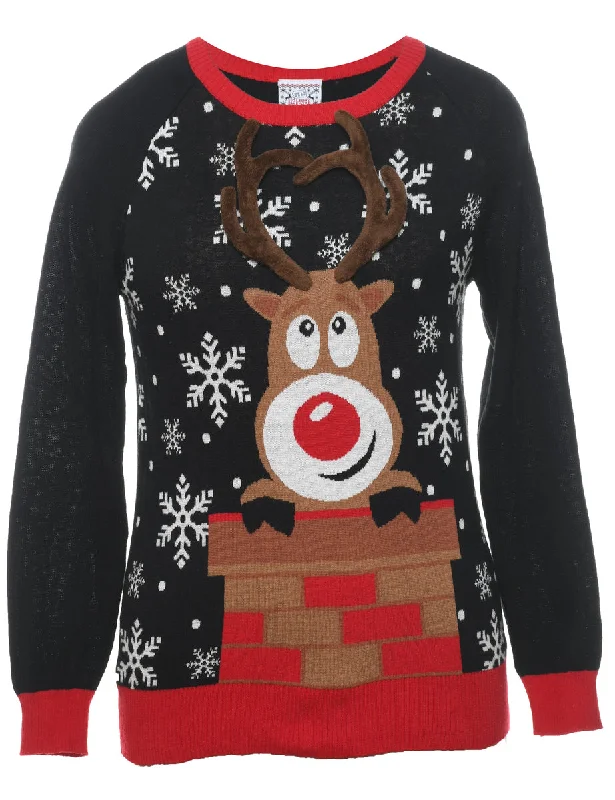 Reindeer Christmas Jumper - M Welt Pockets Slit Pockets Flap Pockets