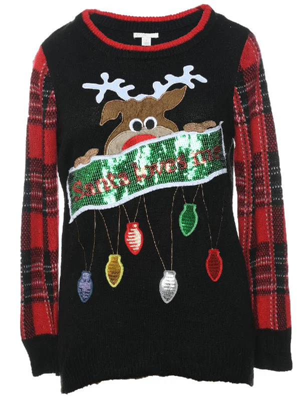 Reindeer Christmas Jumper - S Zippered Front Buttoned Front Snap Front