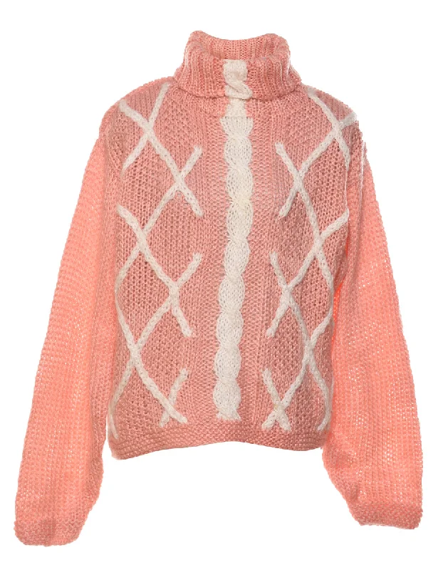 Salmon Pink Turtleneck Jumper - L Lightweight Heavyweight Midweight