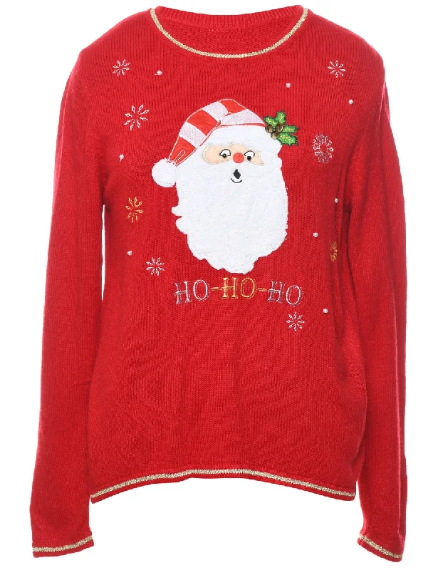 Santa Claus Christmas Jumper - L Zippered Front Buttoned Front Snap Front