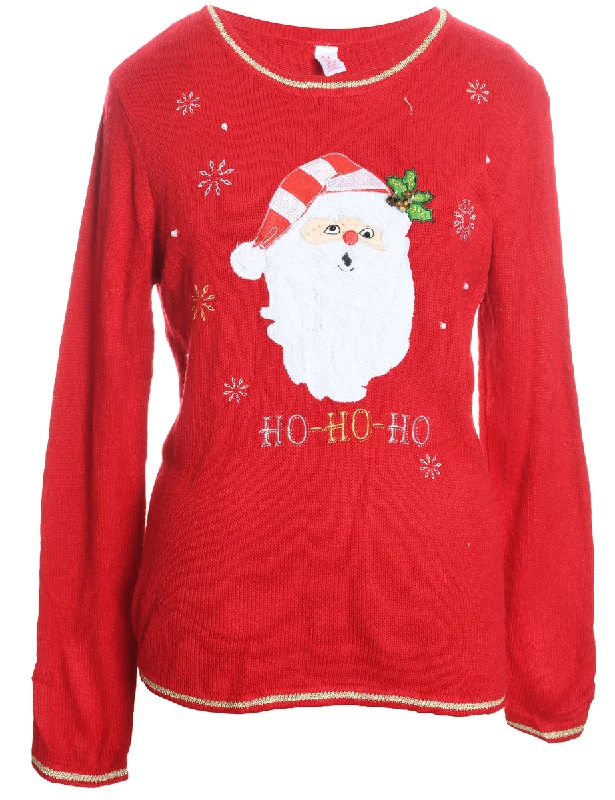 Santa Claus Christmas Jumper - L Denim Fabric Leather Fabric Suede Fabric