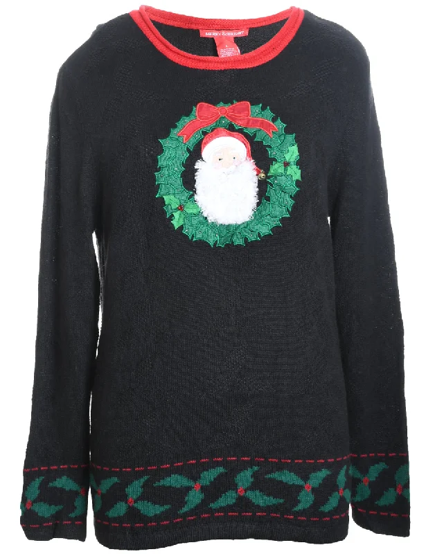 Santa Claus Christmas Jumper - L Elasticated Padded Insulated