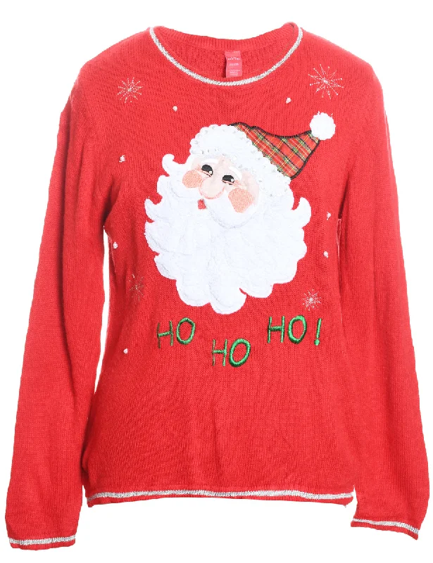 Santa Claus Christmas Jumper - L Collared Crew Neck Turtle Neck