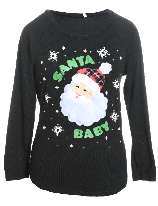 Santa Claus Christmas Jumper - M Boxy Sweater Fitted Sweater A-Line