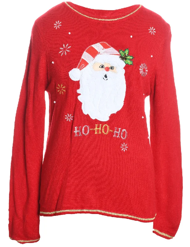 Santa Claus Christmas Jumper - M Welt Pockets Slit Pockets Flap Pockets