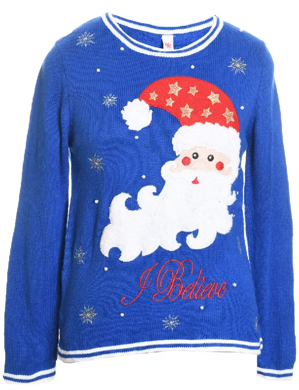 Santa Claus Christmas Jumper - S Solid Print Embellished