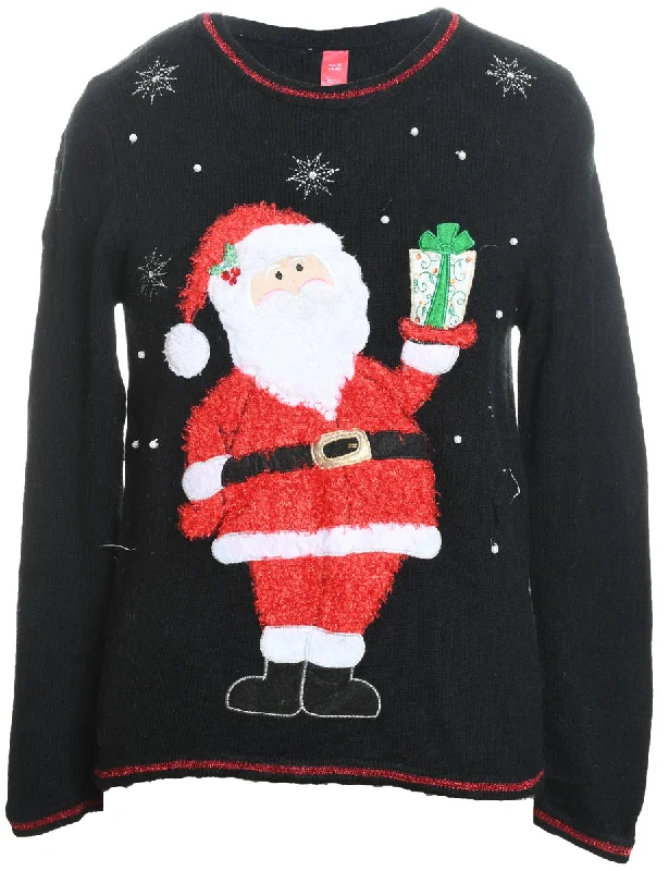 Santa Claus Christmas Jumper - S Boat Neck Shawl Collar Notched Collar