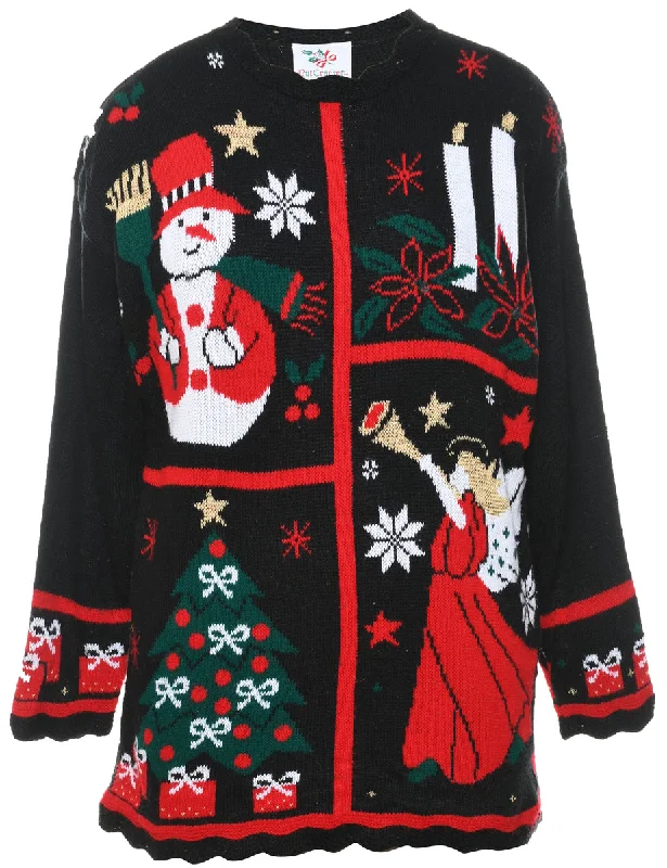 Snowman Christmas Jumper - L Bright Pastel Dark