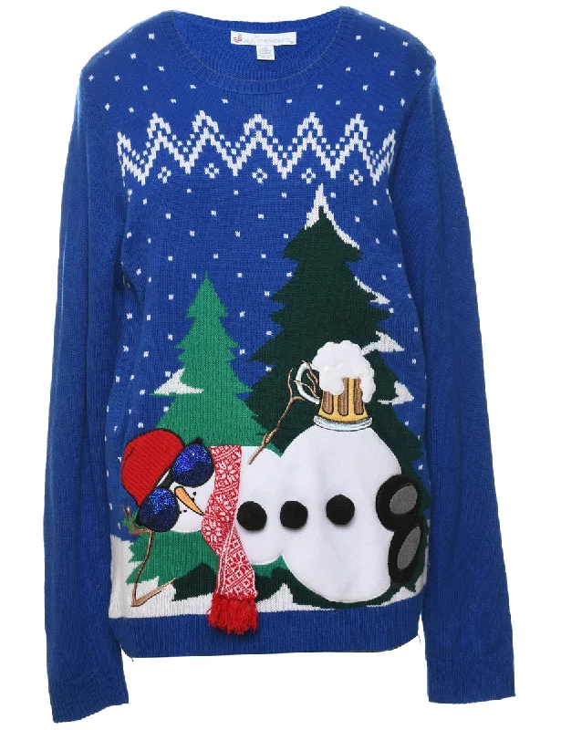 Snowman Christmas Jumper - L Bright Pastel Dark