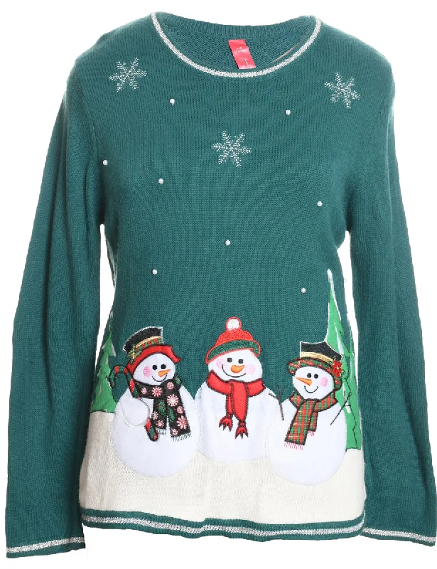 Snowman Christmas Jumper - L Zippered Buttoned Snapped